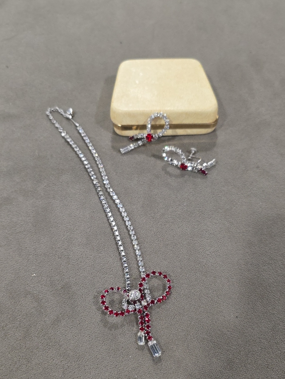 Silver and Red Bow Pendant Necklace - Women Jewelry